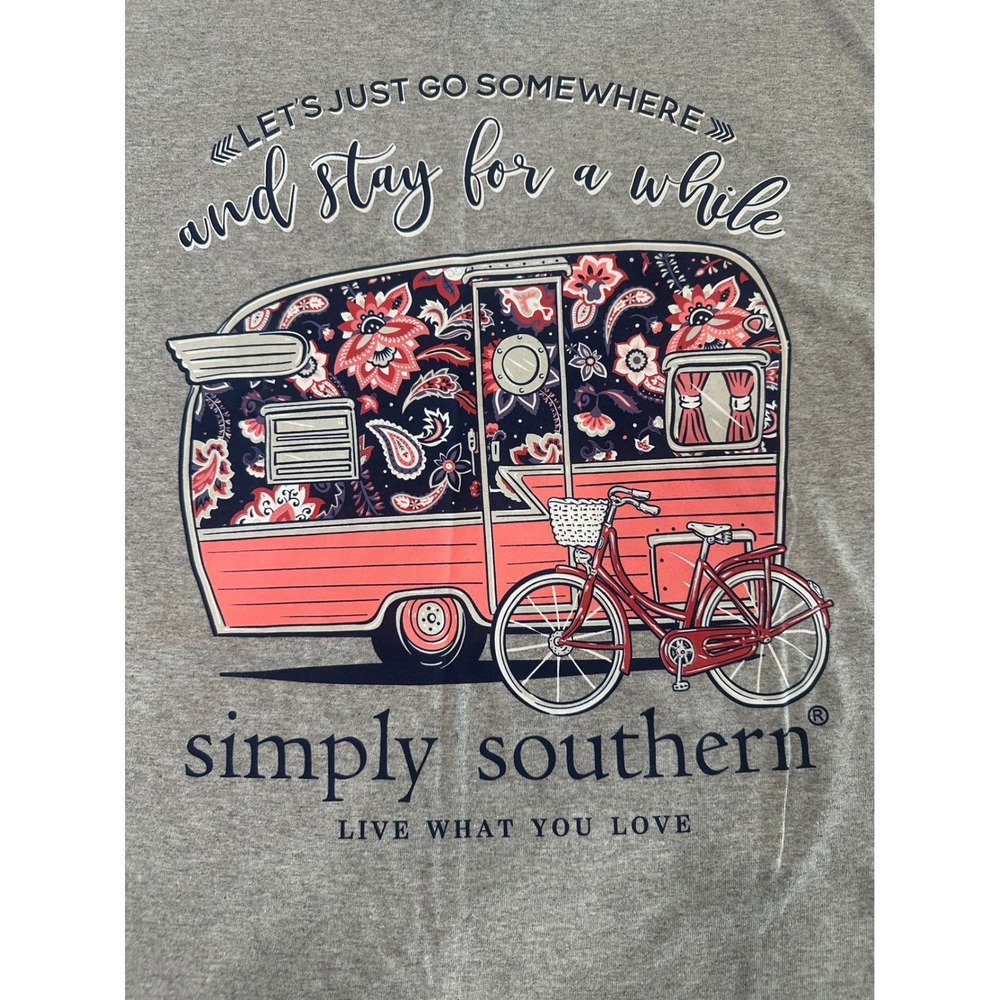 Simply Southern Gray Camper Graphic T-Shirt Stay For A While Medium NWT - Picture 3 of 7